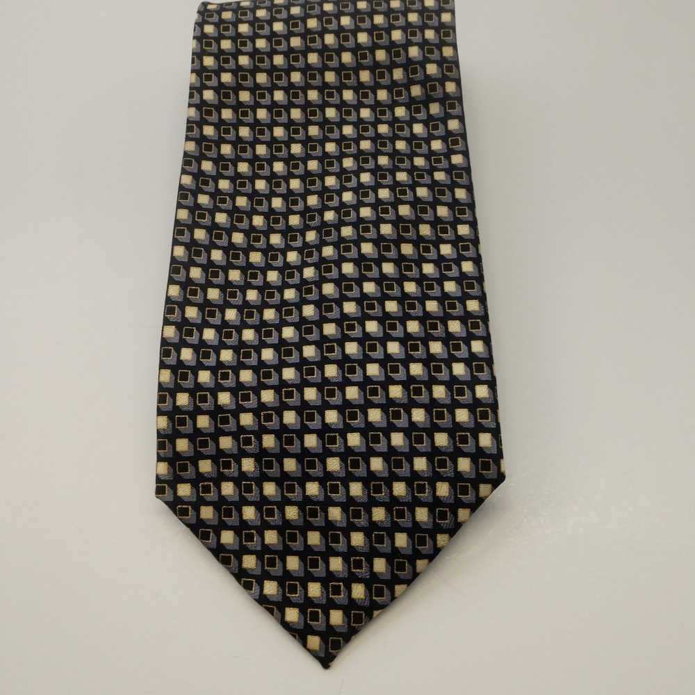 Bello Uomo men's silk tie in black, gold, and grey